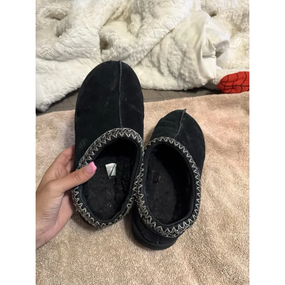 UGG tasman Black Suede Sheepskin Lined Slip-On Slippers Size 8 women’s